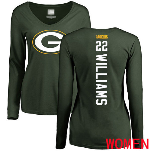 Green Bay Packers Green Women #22 Williams Dexter Backer Nike NFL Long Sleeve T Shirt->nfl t-shirts->Sports Accessory